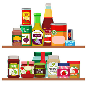 超市。隔貨架產品和飲料。矢量